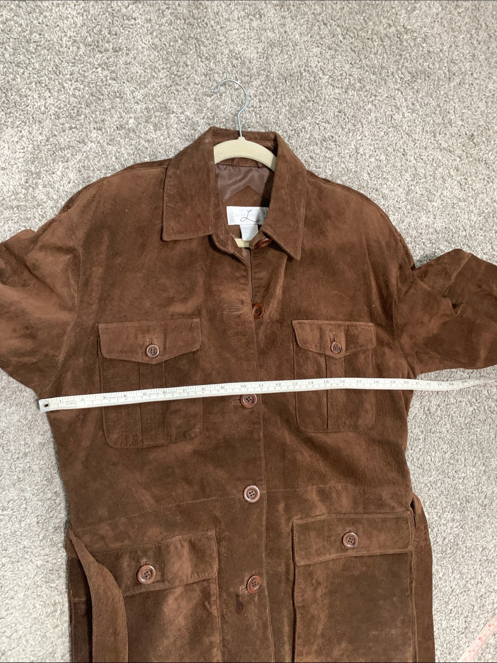 Vintage Laura Leigh Brown Genuine Suede Long Belted Jacket - Picture 7 of 7